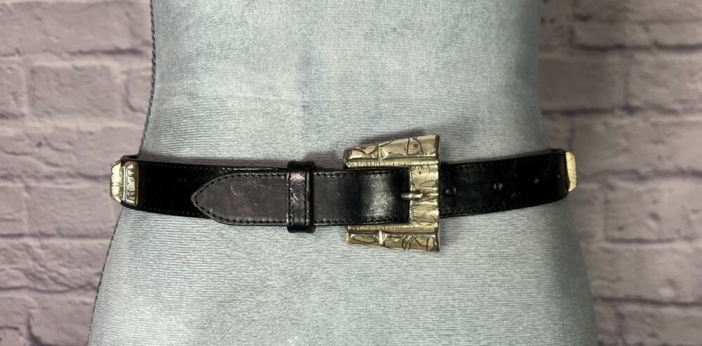 Vintage Y2K Linea Pelle Glam Belt With Unique Buckle and Studded Details